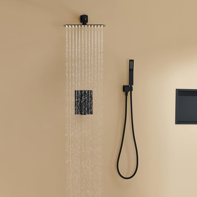 Rain Shower System 12 Inches Shower Combo Set Black Wall Mount Faucet Bathroom - Image 4