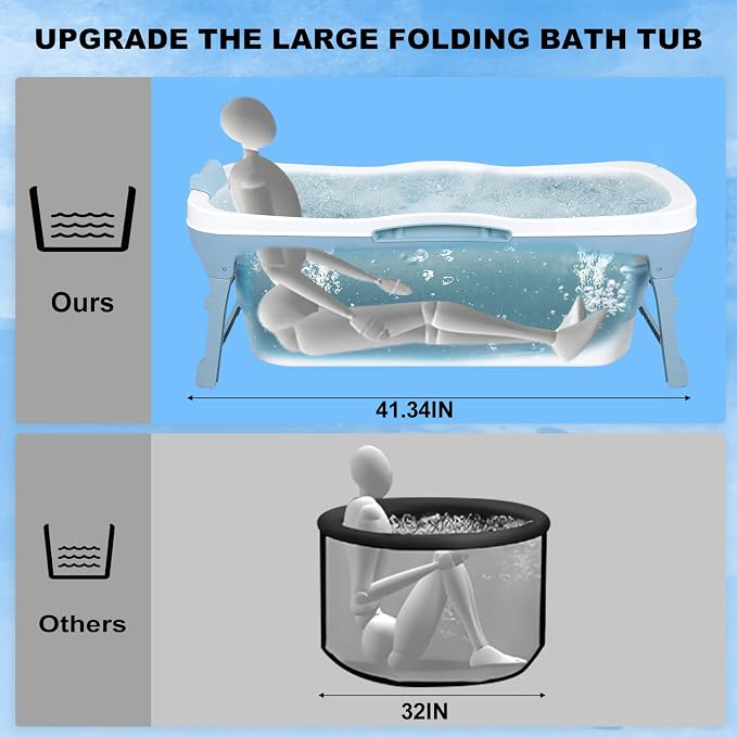 56" Portable Bathtub for Adult, No Installation, Foldable Tub for Shower - Image 3