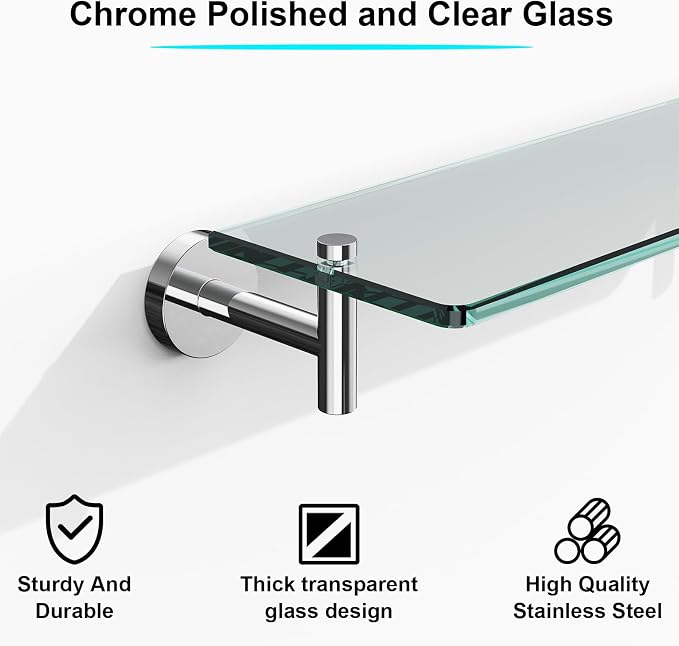 Glass Shelves for Bathroom, 16-Inch Chrome Polished Floating Bathroom Shelf - Image 5
