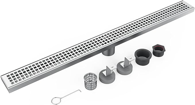 32 Inch Rectangular Shower Floor Drain, Brushed Nickel High Flow Shower Drain by Homfan
