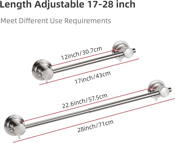 JiePai Extendable 17-28 inch Suction Cup Towel Bar, Bath Shower Towel Holder - Image 2