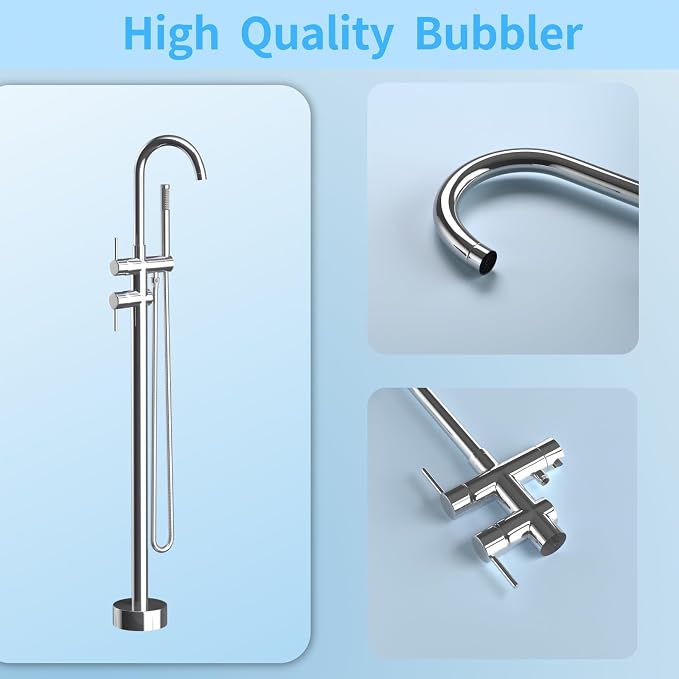 Freestanding Bathtub Faucet, Tub Filler Floor Mount Stand Bathtub Faucet Brass - Image 5