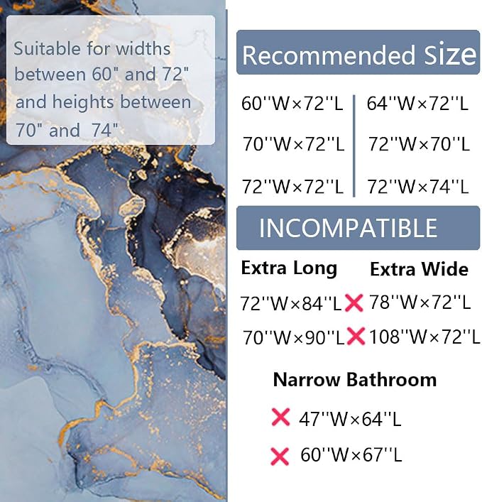 Domoku Blue Marble Shower Curtain 72x72 – Blue and Gold Waterproof Fabric - Image 2