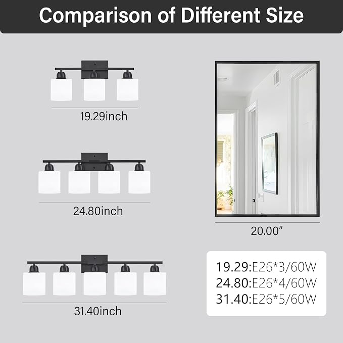 4-Light Black Bathroom Vanity Light, Light Fixtures - Image 5