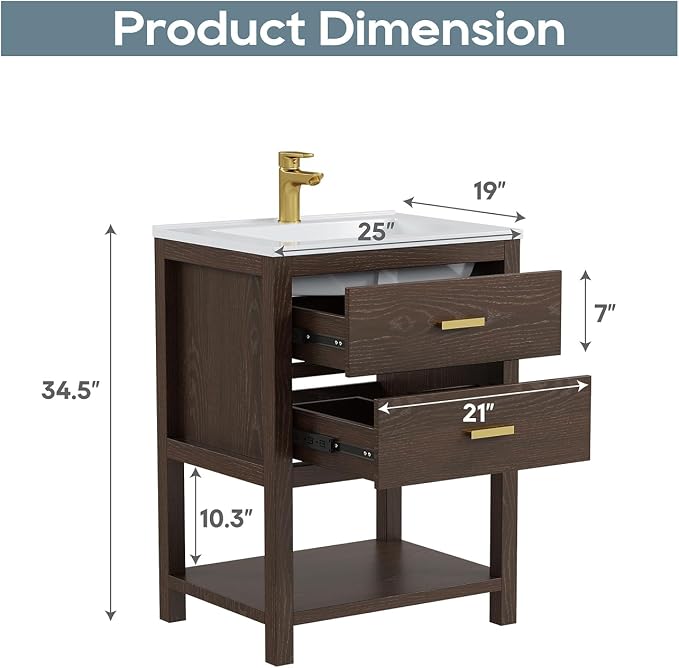 24 Inch Bathroom Vanity with Sink, Cabinet Sink Farmhouse Style with Drawers & - Image 7