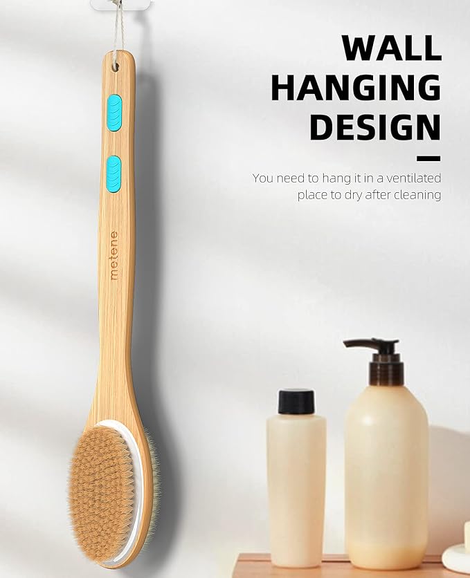 Metene Shower Brush with Soft and Stiff Bristles, Bath Dual-Sided Long Handle - Image 6