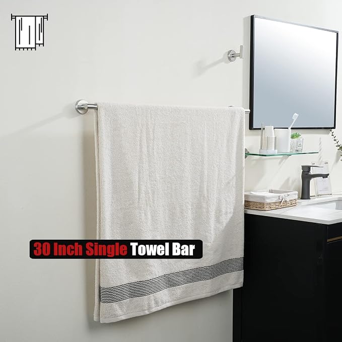 JQK Bath Towel Bar, 33 Inch 304 Stainless Steel Thicken 0.8mm Single Towel Rack - Image 5