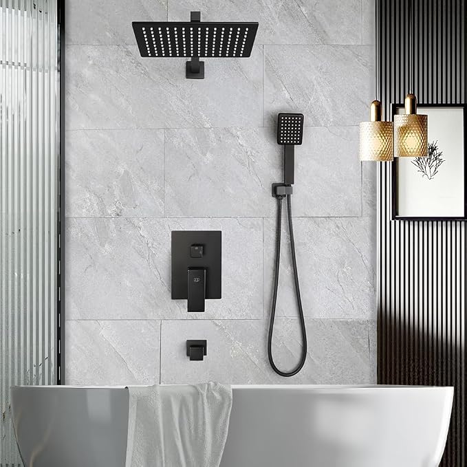 POP SANITARYWARE Matte Black Shower Tub Faucet Set Bathroom Rain Shower System - Image 2