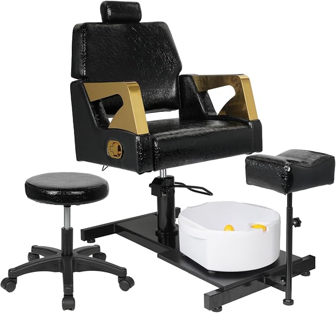 Pedicure Chair with Stool & Massage Foot Bath, 360° Swivel Pedicure Station by V+VDLONSY
