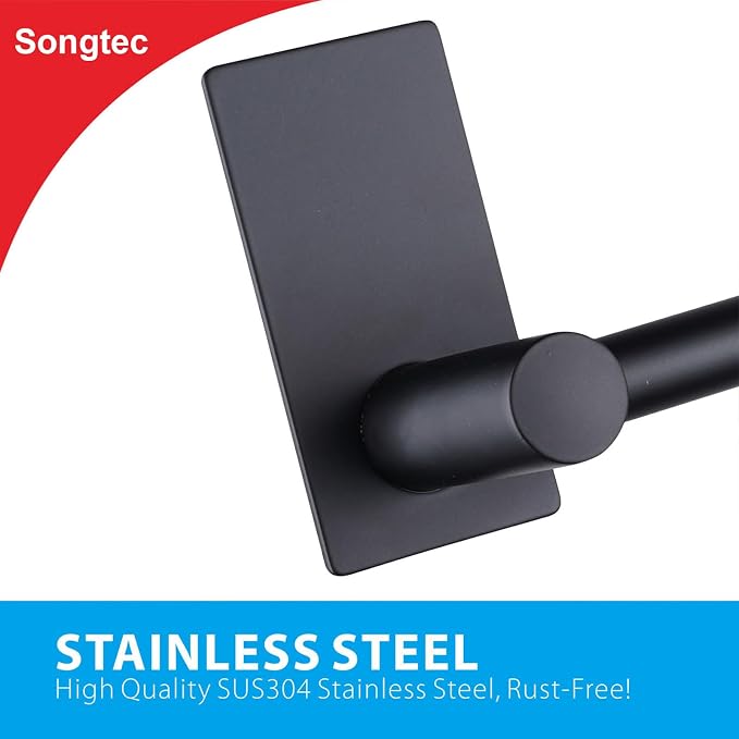Songtec Adhesive Towel Bar Black 16-Inch, Stick On Bath Towel Rack No Drill - Image 7