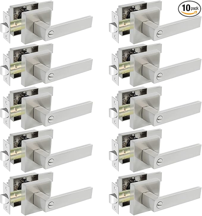 KAMOTA Privacy Door Levers, 10 Pack Satin Nickel Door Handles Bed and Bath Door by KAMOTA