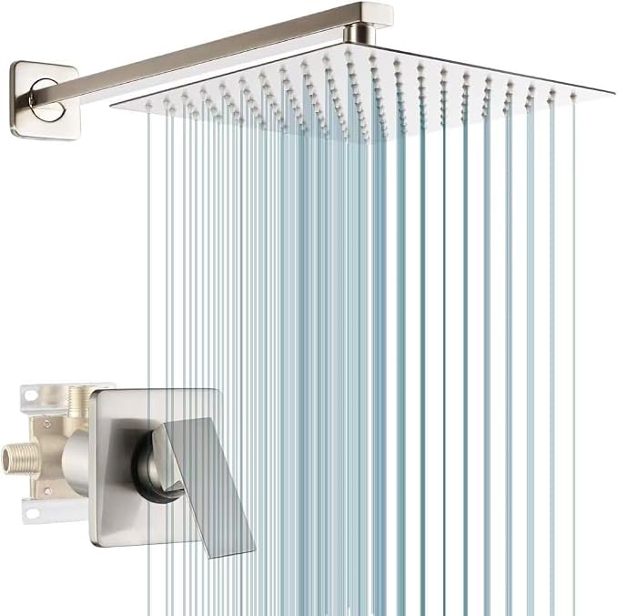 POP SANITARYWARE Shower Faucet Set Brushed Nickel Bathroom Rainfall 10 Inch - Image 2