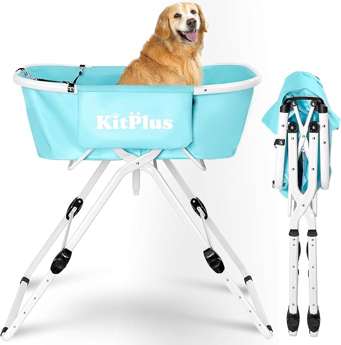 Elevated Portable Dog Bathtub, 5 Height Adjustable Dog Washing Station by KITPLUS