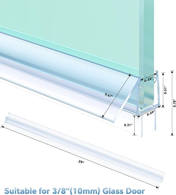 Shower Door Bottom Seal Strip, Fits 10mm Thick Glass, Prevents Leaks, Easy - Image 2