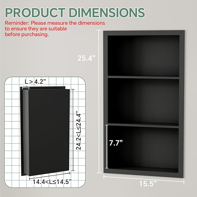 Stainless Steel Recessed Medicine Cabinet 14''*24'', Rust-Proof Metal Wall Niche - Image 2