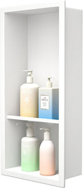 Stainless Steel Shower Niche 18"× 8" White Double Shelves No Tiled Need by Bernkot