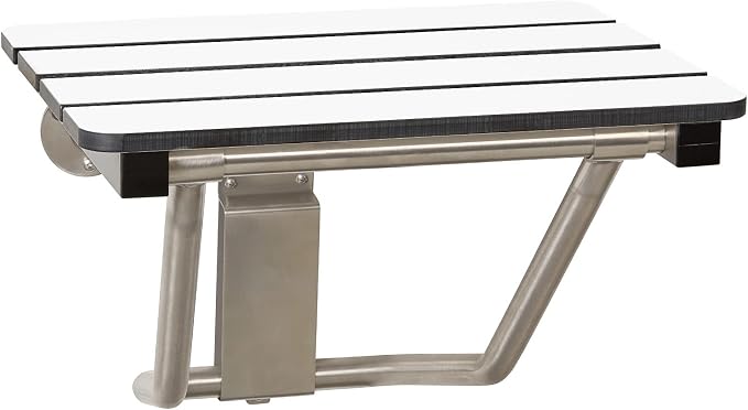 18" x 15" Phenolic White 3” Slats Folding Wall Mount Shower Seat Bench by Seachrome