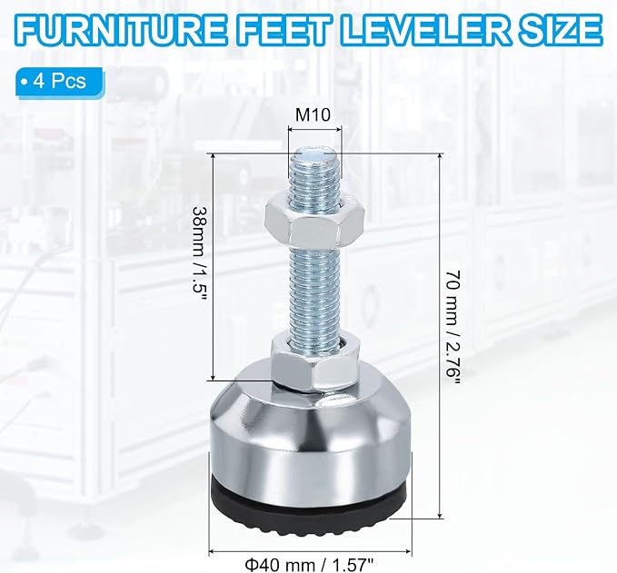 PATIKIL Furniture Leveling Feet 1.6" Dia Base M10 Thread - Image 2
