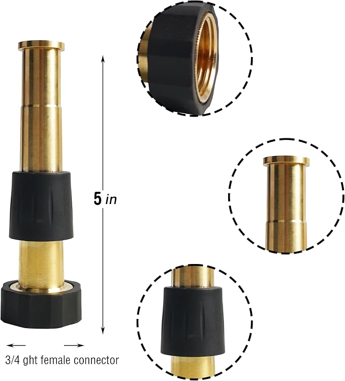 Hourleey 2 Pcs 5" Heavy Duty Brass Nozzles, Brass Jet Sweeper Garden Hose Nozzle - Image 2