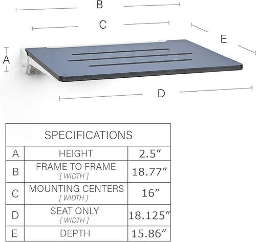 18 inch Silhouette Slimline Folding Wall Mount Shower Bench Seat - Image 2