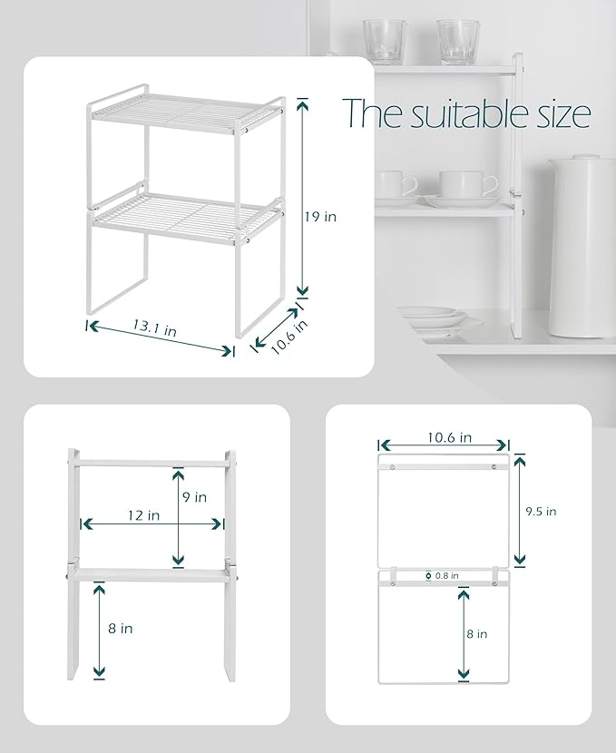 2Pack Kitchen Cabinet Shelf Counter Organizer Rack Pantry Storage Bathroom - Image 3