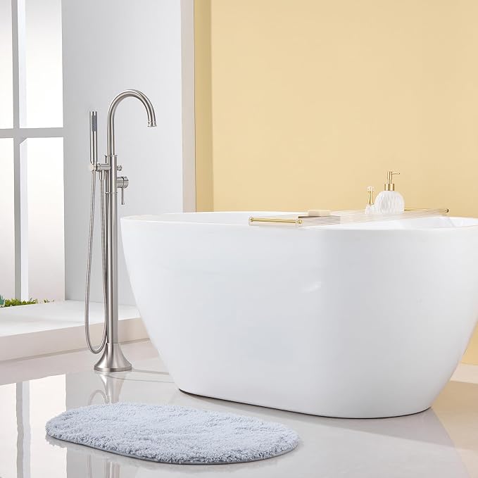 Free Standing Tub Faucet Brushed Nickel Freestanding Bathtub Faucet Floor Mount - Image 3