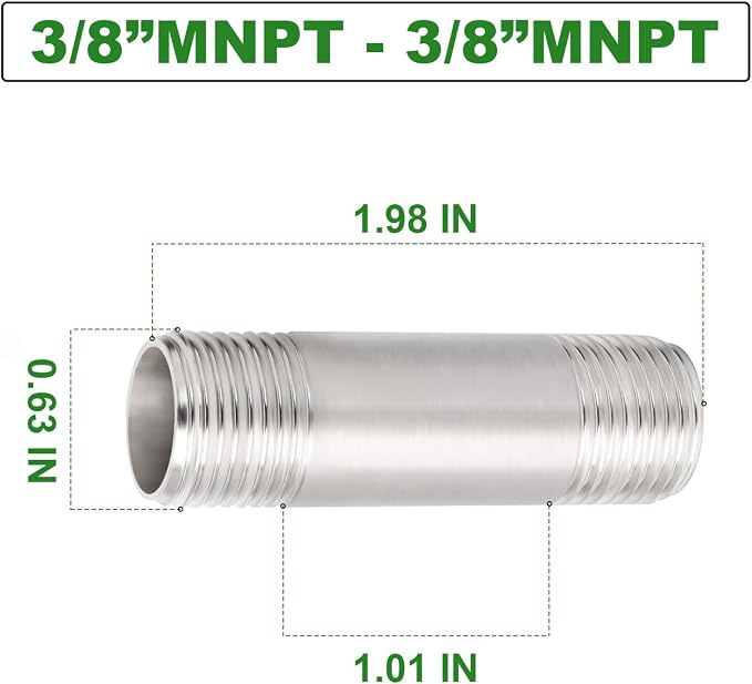 TAISHER 4PCS Stainless Steel Pipe Fittings, 3/8" NPT x 3/8" NPT Male Threaded - Image 2
