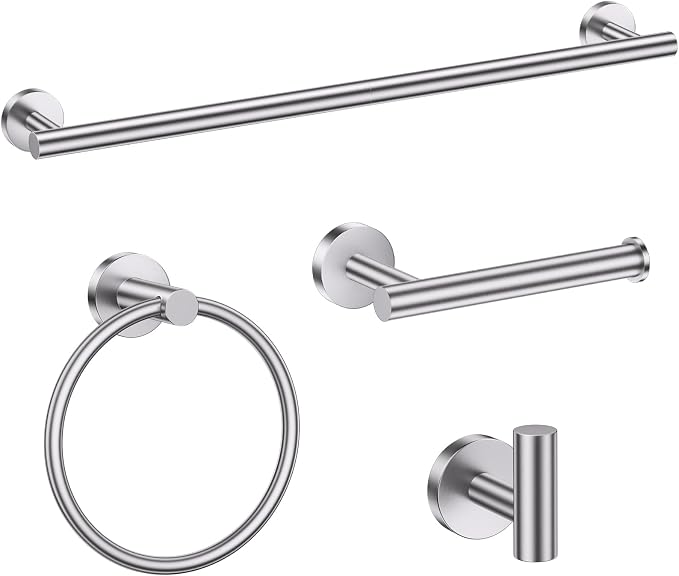 Bathroom Hardware Set, 4-Piece Towel Bar Set Brushed Nickel Towel Holder Set by SOAEZ