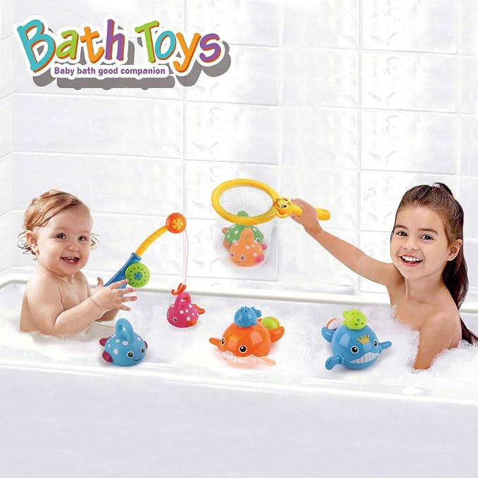 Dwi Dowellin Bath Toys Fishing Games Swimming Whales Bath Time Bathtub Toy - Image 6
