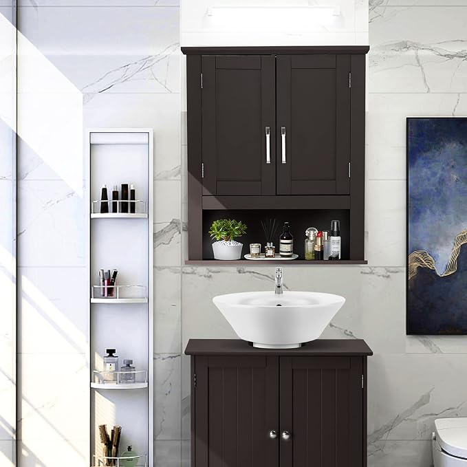 VINGLI Bathroom Cabinet Wall Mounted Espresso Wall Cabinet Floating Cabinet - Image 2