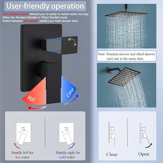 Shower Faucet Set Matte Black Shower System, Ceiling Mount 10 Inch Shower Head - Image 4