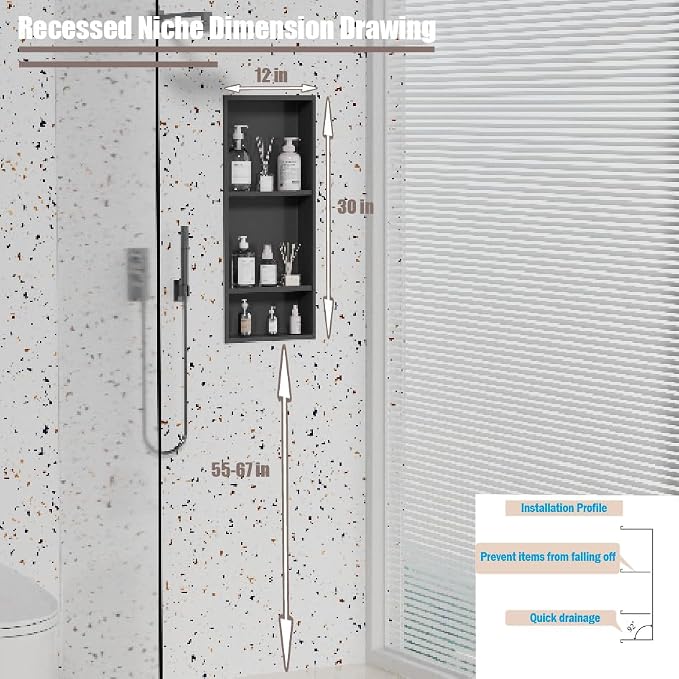 Stainless Steel Niche for Shower Wall，Shower Niche Insert Tile Ready ，Organizer - Image 2