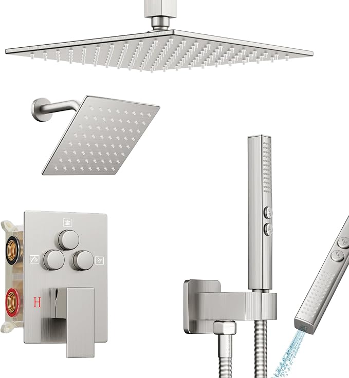 Shower Faucet Set Brushed Nickel Shower System, Ceiling Mount 10 Inch Shower by Baetuy