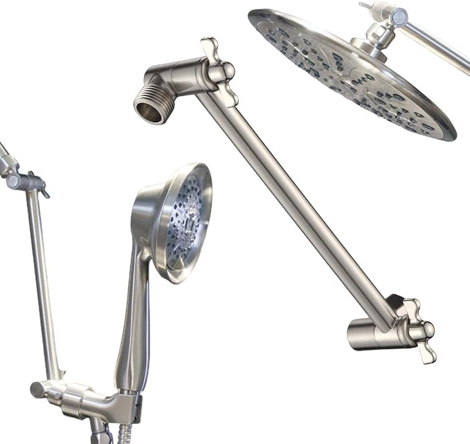 8 Inch Shower Head Extension Arm Brushed Nickel. Solid Brass Adjustable Shower - Image 3