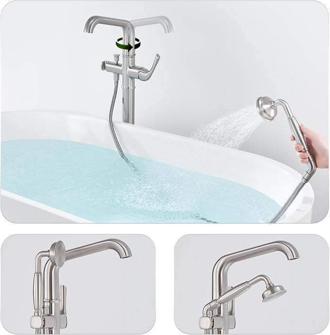 Luxury Free Standing Tub Faucet, Classic Brass Freestanding Bathtub Faucet - Image 3