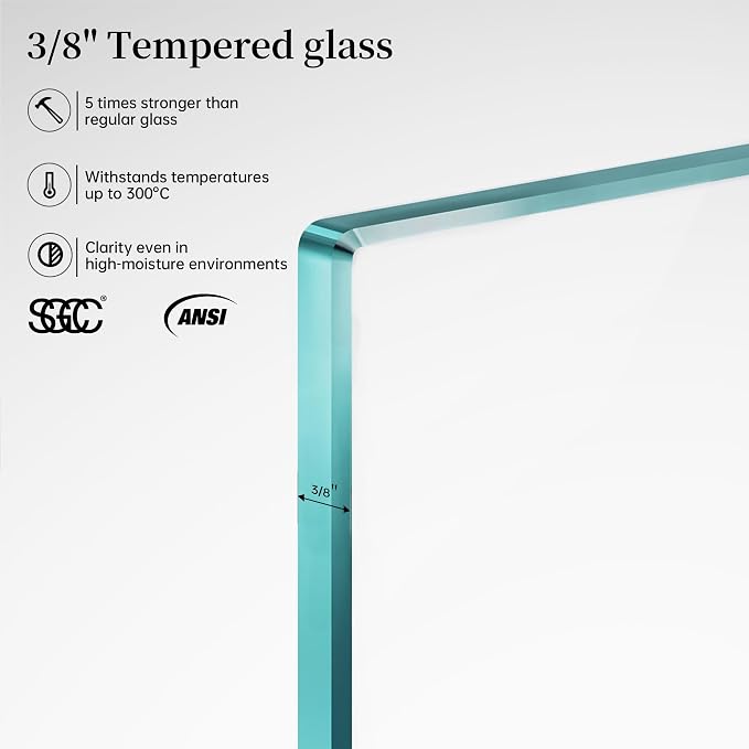 33.6-33.8" x 72" Frameless Hinged Shower Door, Single Swing Shower Panel - Image 4