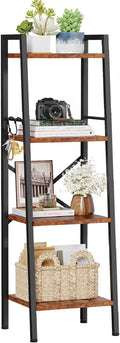 Furologee 4 Tier Ladder Bookshelf Narrow, Metal Wooden Ladder Shelf Bookcase by Furologee