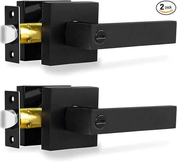 Privacy Interior Door Lever, 2 Pack Heavy Duty Matte Black Door Handles Square by RAZCC