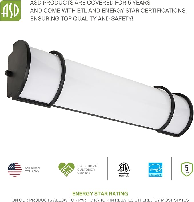 ASD LED 18" Vanity Flush Mount Light Fixture, Linear Bathroom Lighting Bar | - Image 8