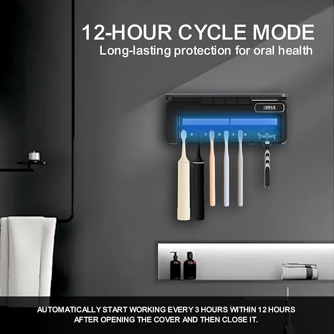 UV Toothbrush Sanitizer Holder for Bathrooms, 5+1+1 Slots Toothbrush Sanitizer - Image 6