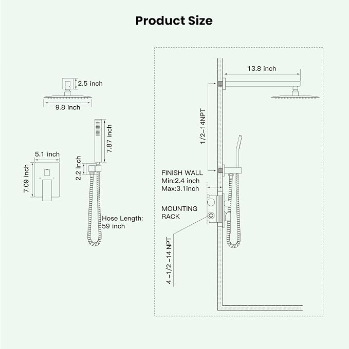 gotonovo Rainfall Bathroom Shower System Rain Shower Head and Handle Set Wall - Image 7