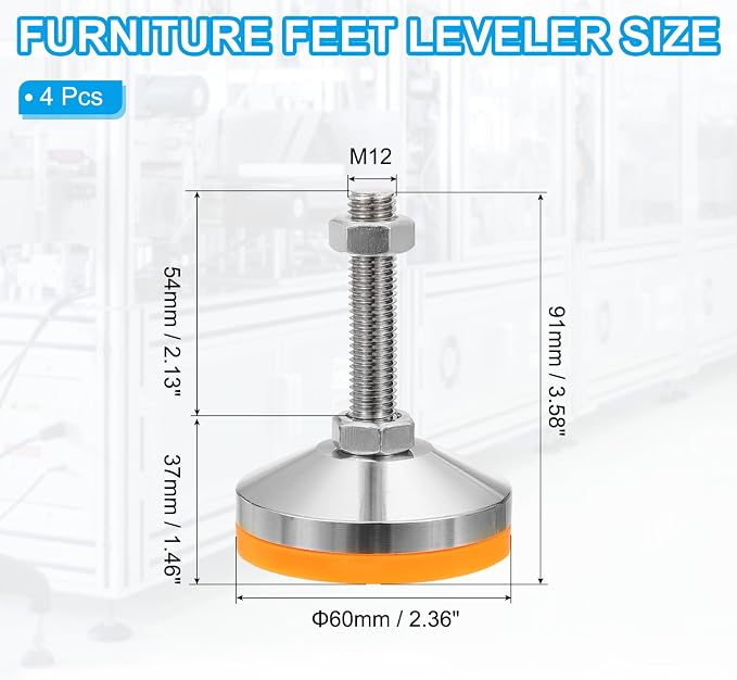 PATIKIL Furniture Leveling Feet 2.4" Dia Base M12 Thread - Image 2