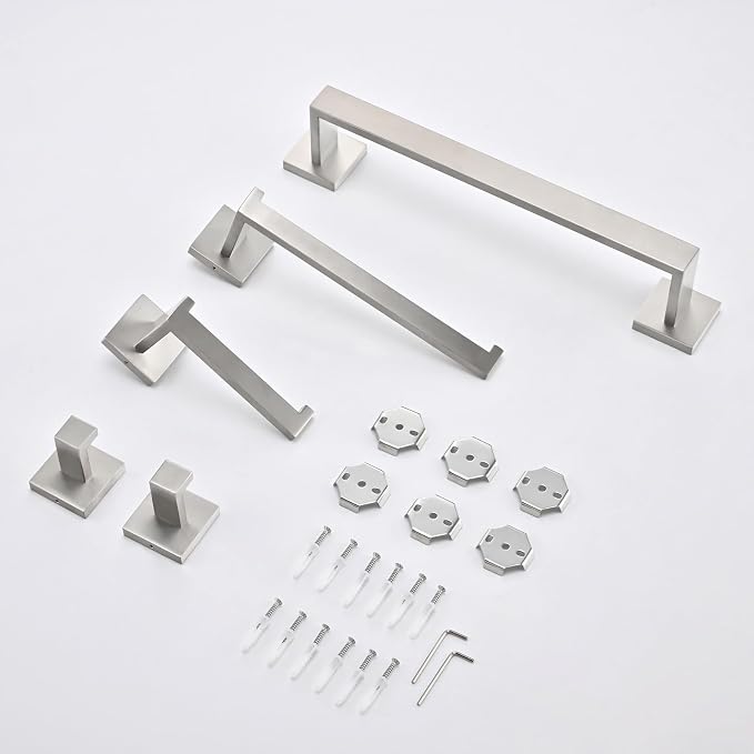5 Piece Bathroom Hardware Set Brushed Nickel, SUS304 Stainless Steel Towel Bar - Image 8