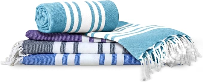 Turkish Cotton Beach Towel Pack of 4 & 1 Boho Tote Bag by Occosa-LuxuryHammamTowels