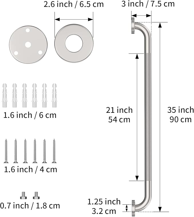 36 Inch Anti Slip Shower Grab Bar, Munzong 2 Pack Brushed Nickel Bathroom Grab - Image 2