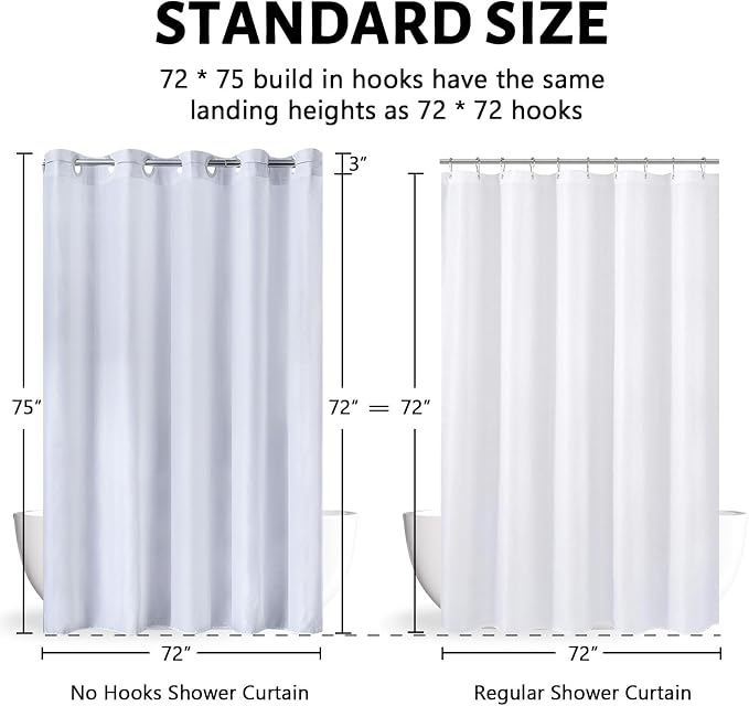 Furlinic 72x75 Waterproof No Hook Needed White Shower Curtain, Soft Polyester - Image 6
