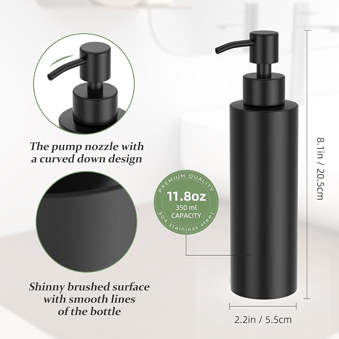 ARKTEK Matte Black Soap Dispenser Stainless Steel 11.8 OZ - Image 3
