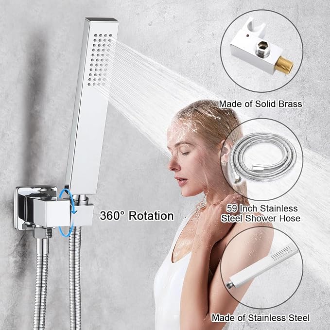 POP SANITARYWARE All Metal Shower Tub Faucet Set Chrome Bathroom 8 Inch Shower - Image 5