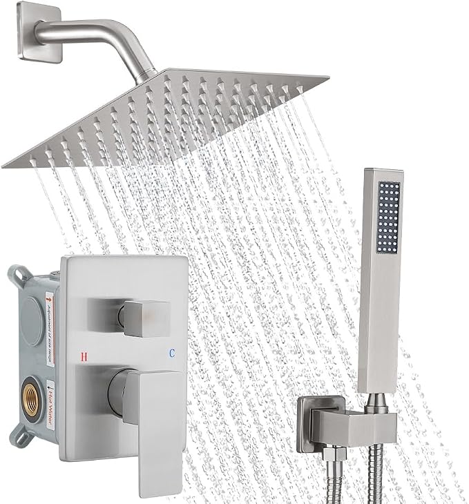 Brushed Nickel Shower System, 8 Inch High Pressure Rain Shower by YCAIKOI