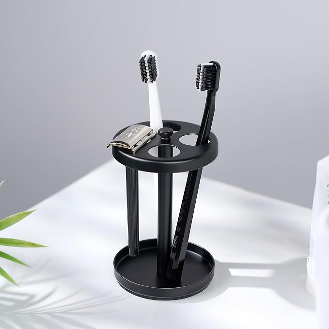 Black Stainless Toothbrush Holder Stand: Rustproof Bathroom Countertop Organizer - Image 7